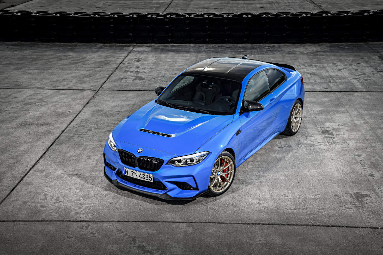 View from top of blue BMW M2 CS