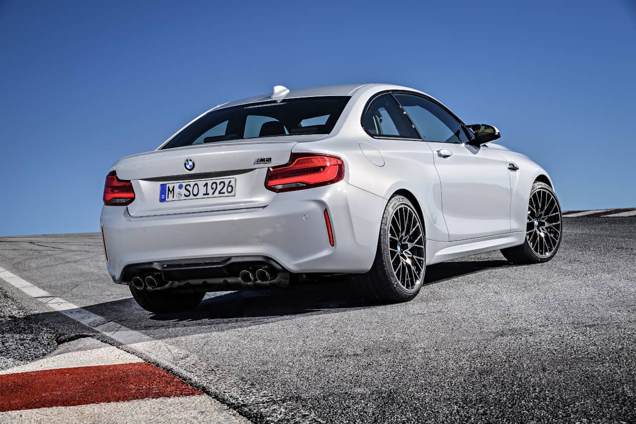Back shot of BMW M2 Competition trackside
