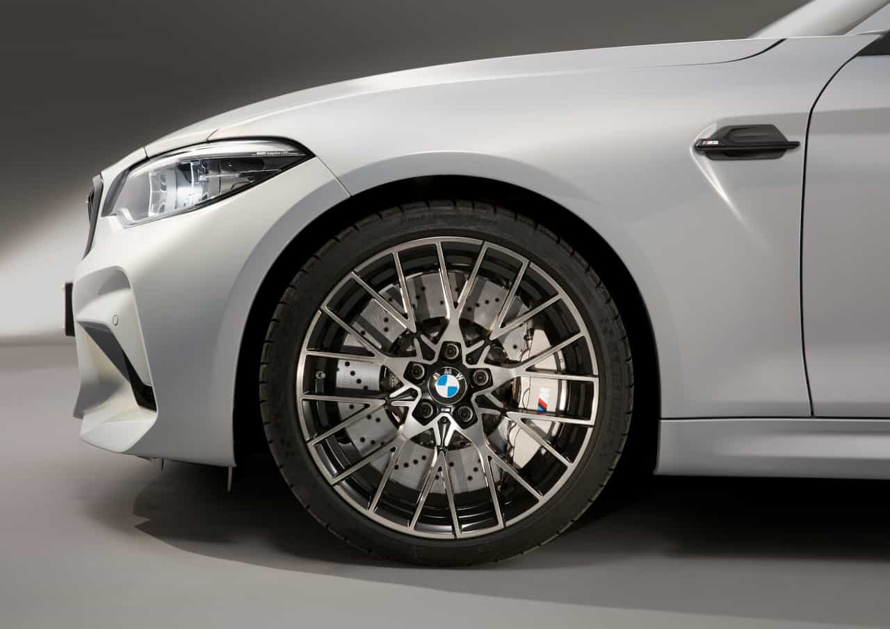 In-close image of front wheel and rim on BMW M2 Competition