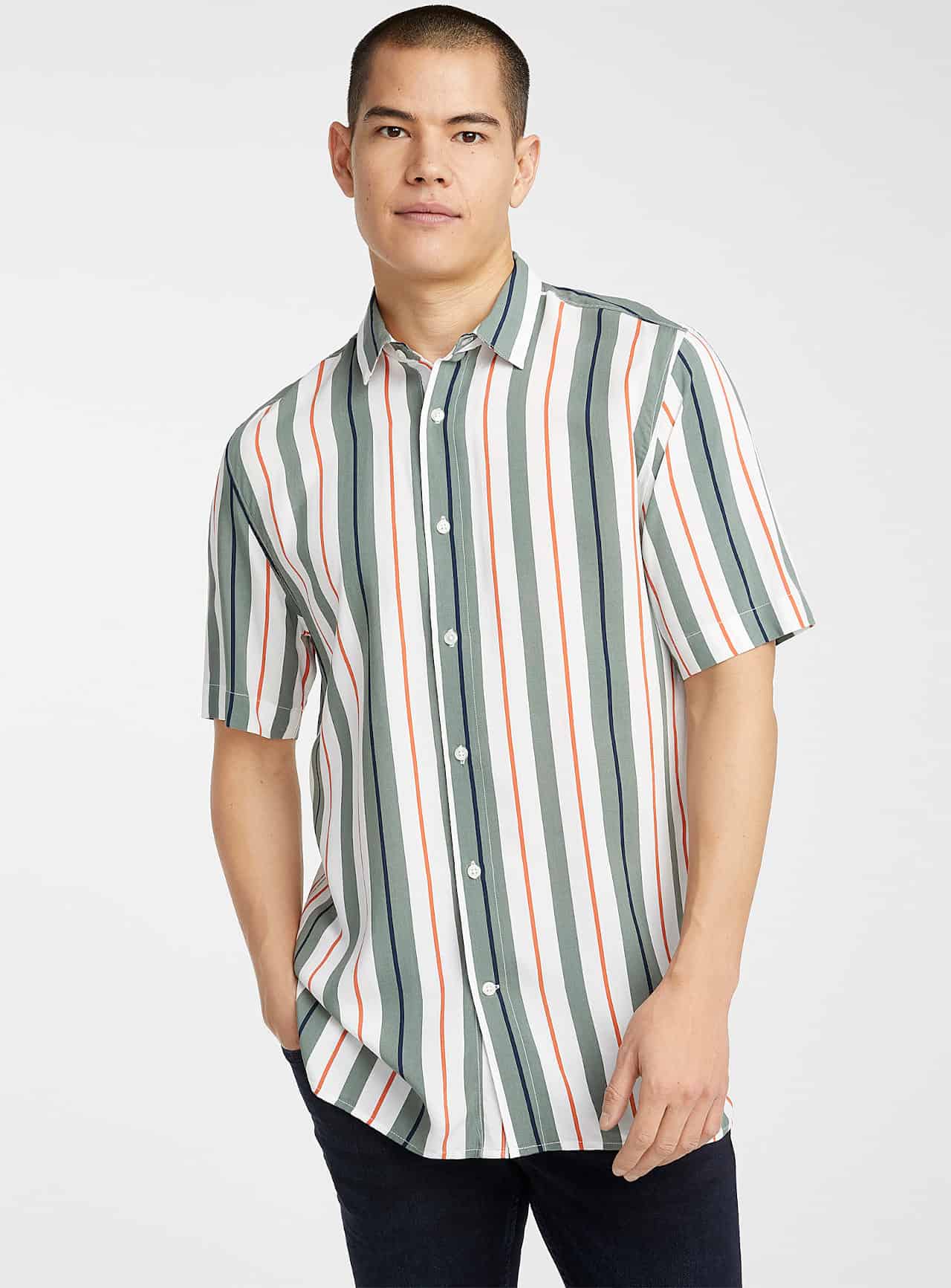 male model men's summer striped shirt