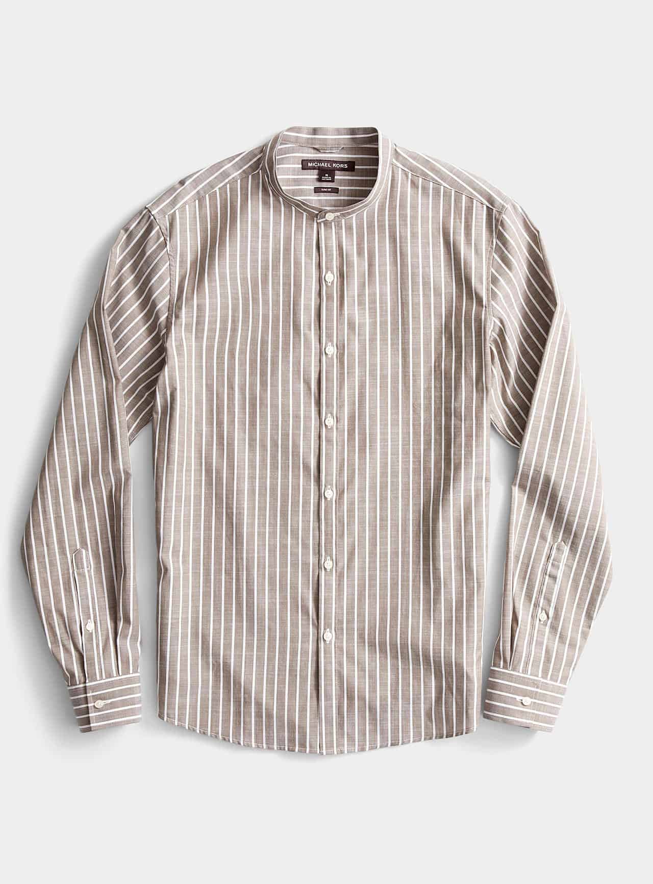 Men's beige striped shirt image flat