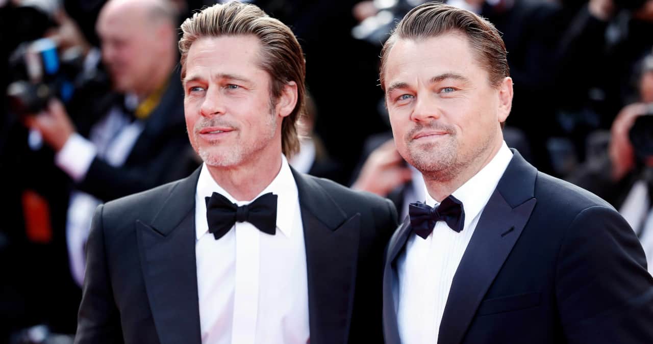 Brad Pitt and Leonardo DiCaprio in tuxedos for fashion story on stylish celebrities