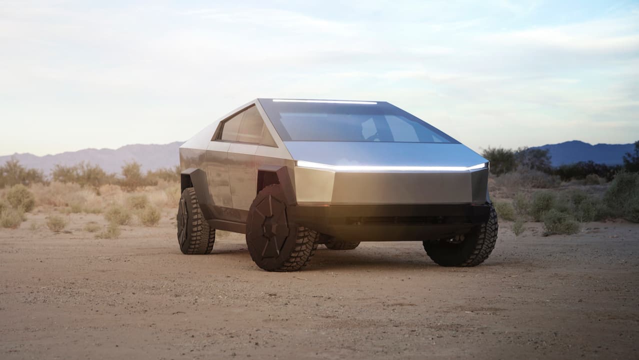 Front image of new Tesla Cybertruck