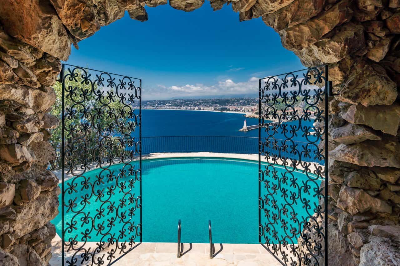 Poolside image of Sean Connery's South of France home that is for sale