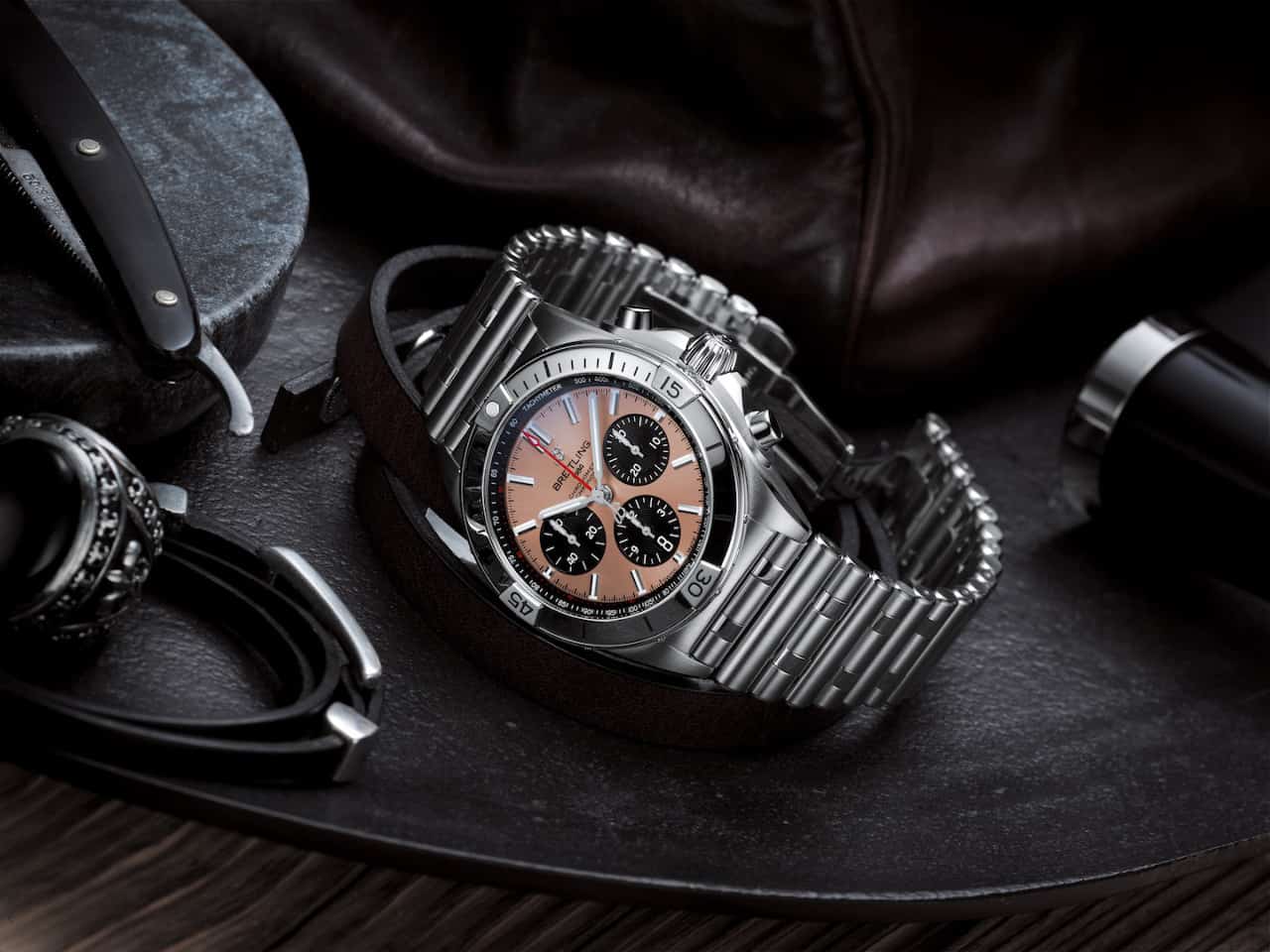Chronomat B01 42 with a copper colored dial and black contrasting chronograph counters