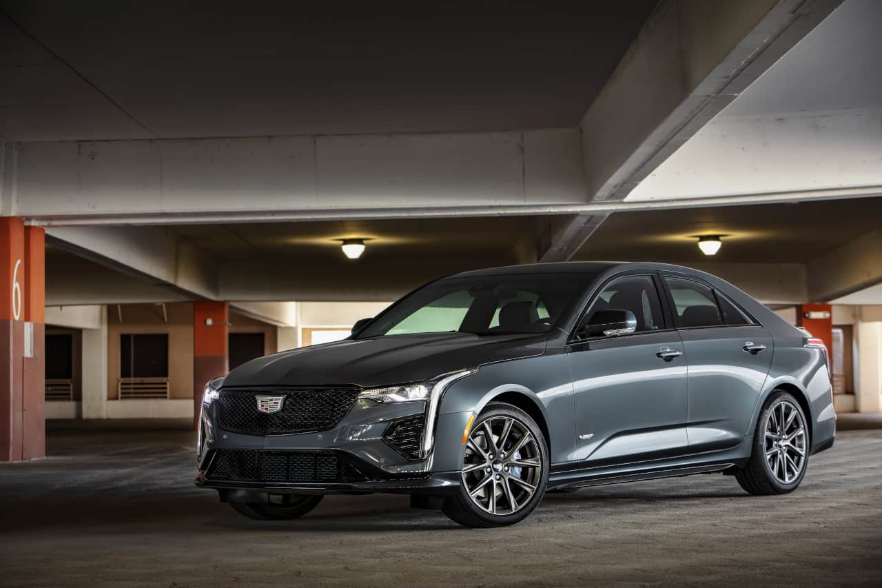 Front shot of the 2020 Cadillac CT4 in a parking garage