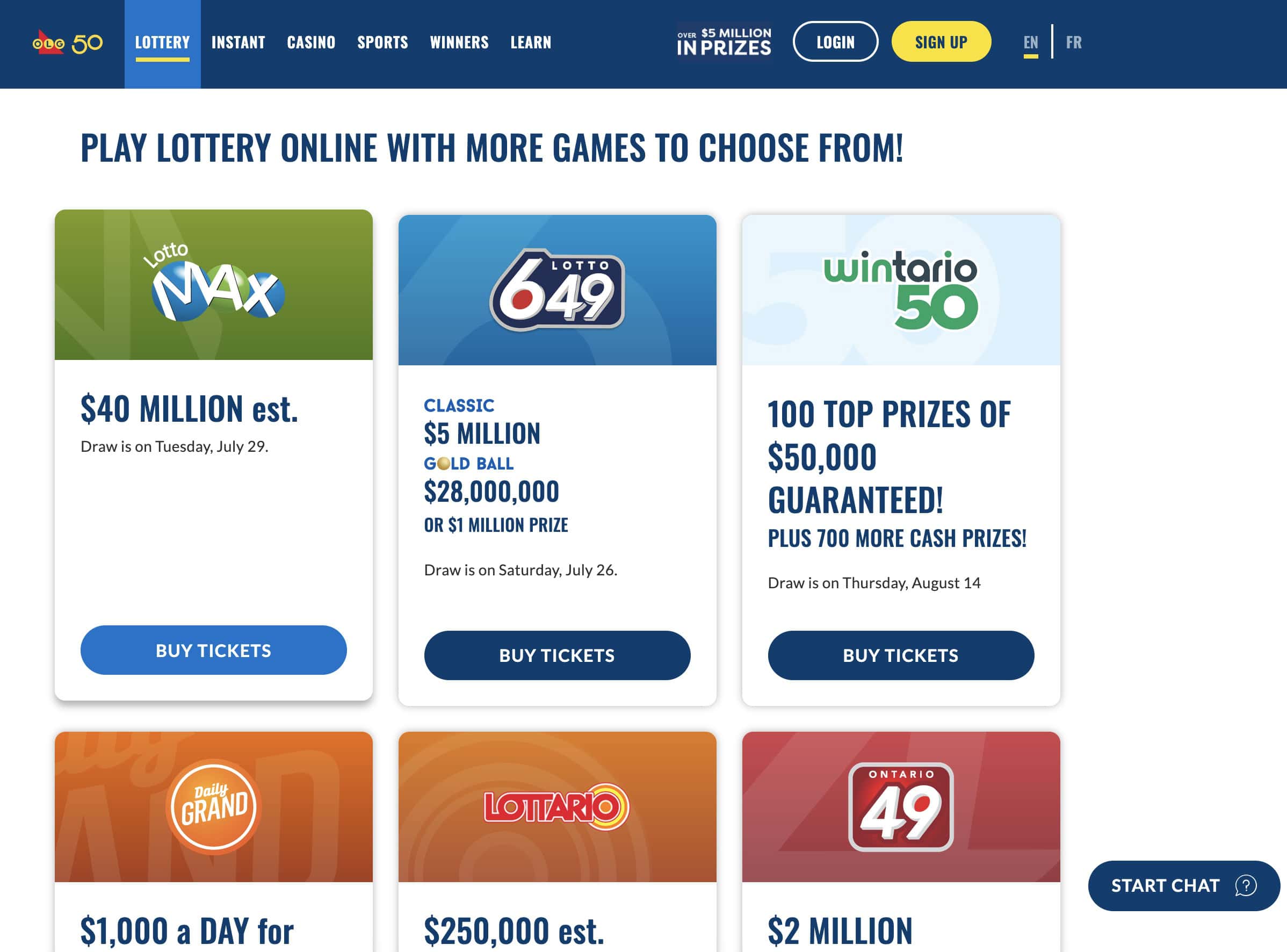 Screenshot Olg, Online Lottery