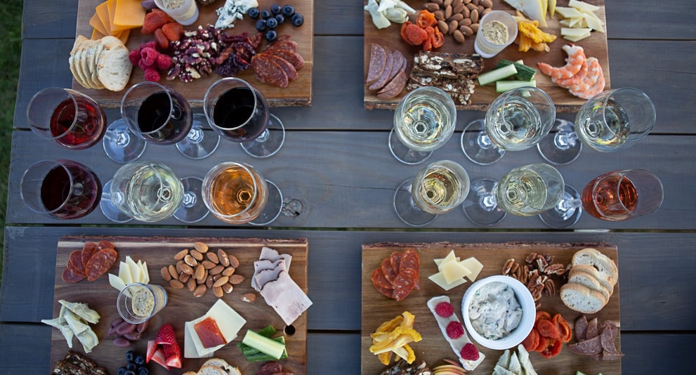 Johnson Estate Winery charcuterie boards and wine tasting glasses