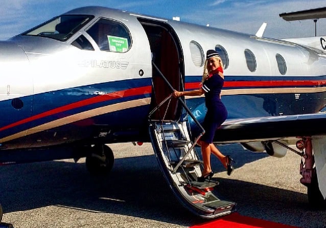 Model Theresa Longo, boarding private jet