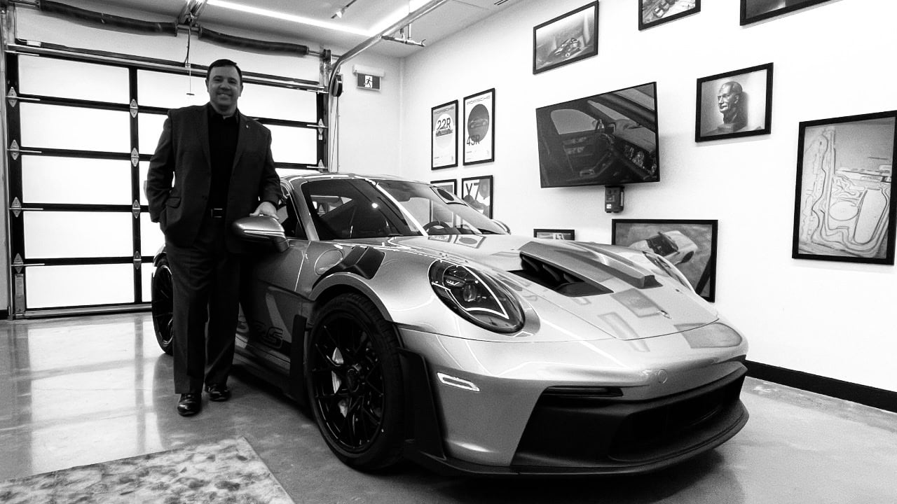 Trevor Arthur Porsche black and white Trevor Arthur Porsche black and white, Porsche Experience Centre, Pickering